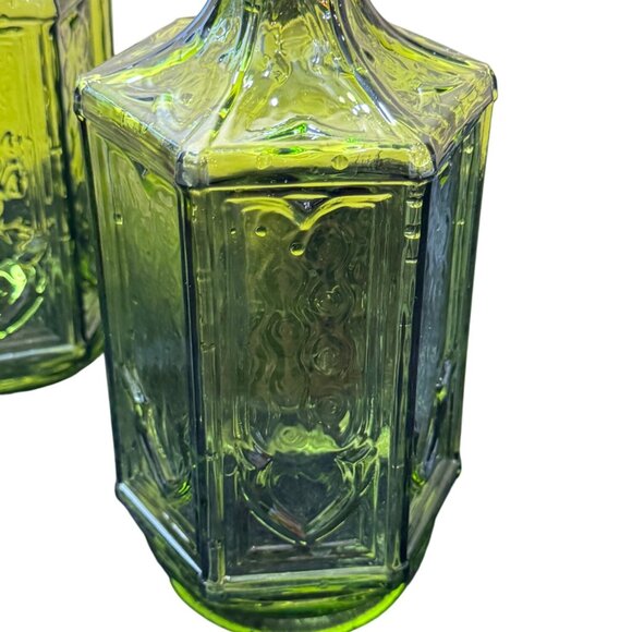 Vintage Green Glass Hexagonal Shaped Lamp Shades/ Light Covers Set Of 2 - Picture 2 of 7